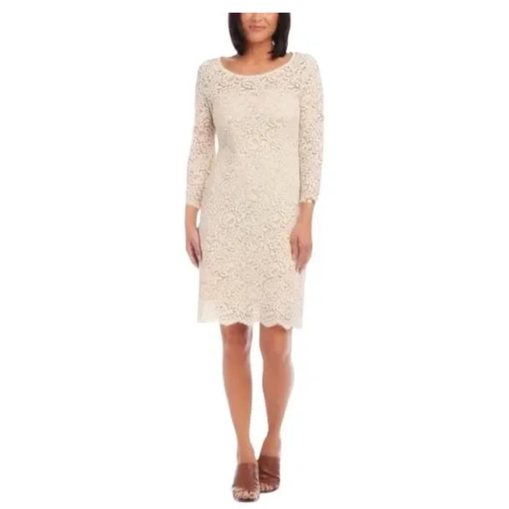 ✨ Karen Kane Ivory Lace Shift Dress Wedding Guest Cocktail Size L ✨